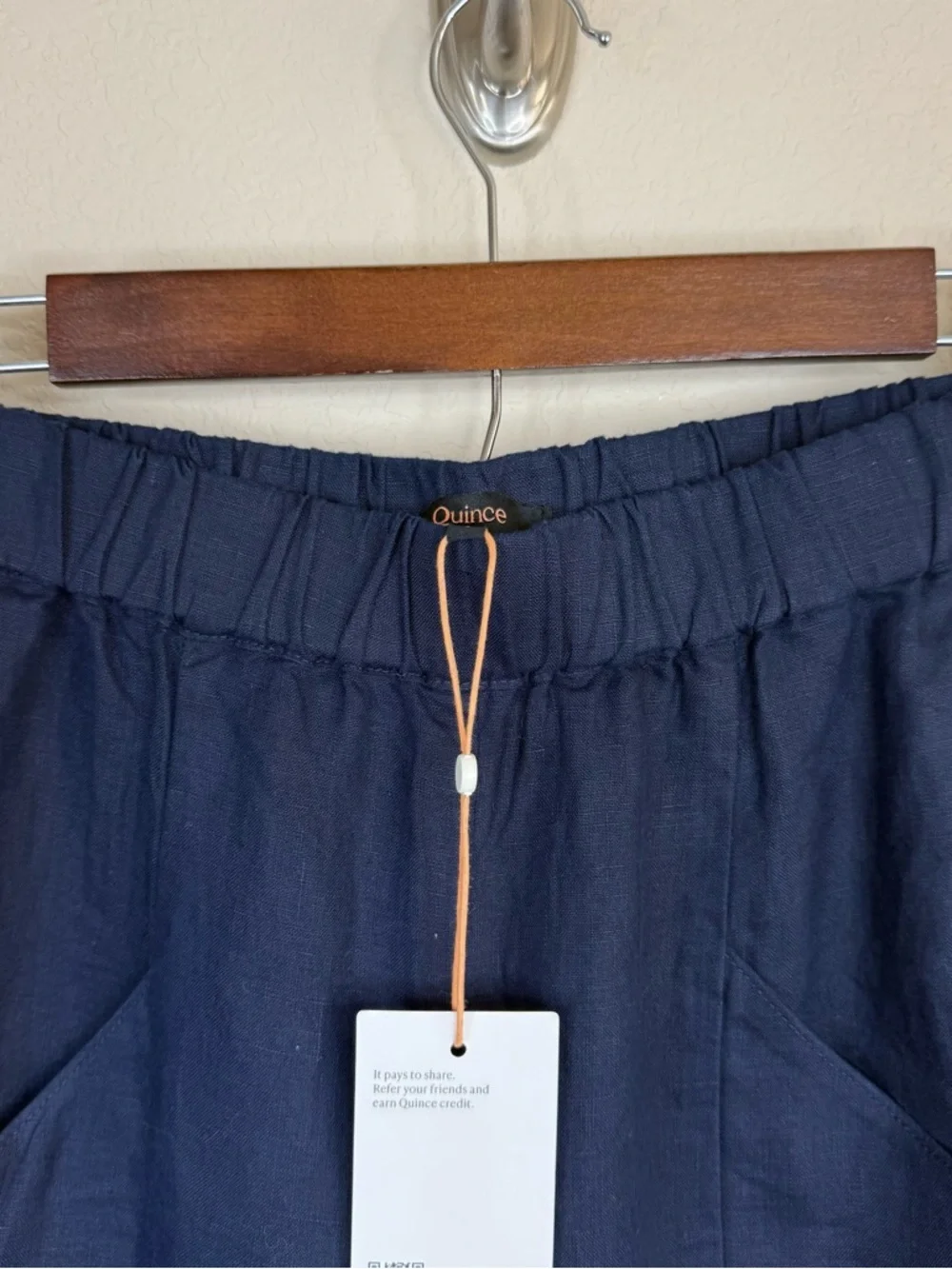 NWT QUINCE 100% European Linen Tapered Ankle Pants Elastic-Waist Deep Navy Sz S